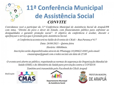  11ª Conferencia Municipal de Assistência Social  26/08/2021